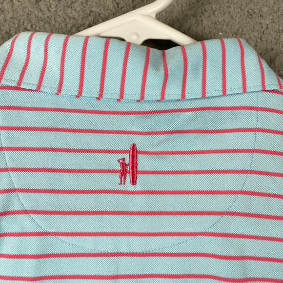 Johnnie-O Polo Golf Shirt Men's Large Blue Pink Striped Performance Athletic - Picture 8 of 9